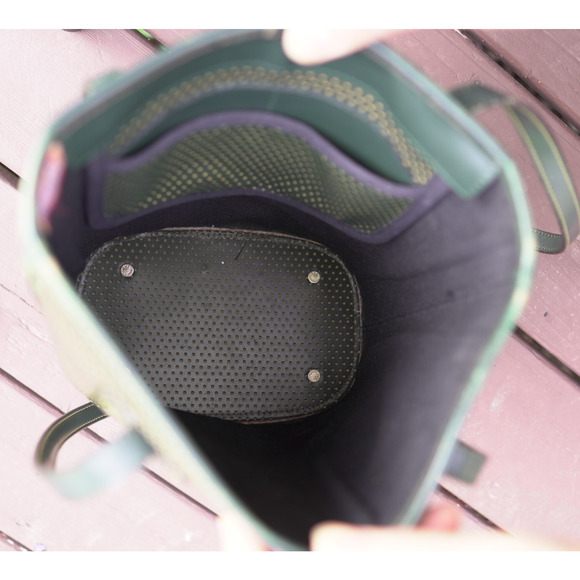 VTG Dooney & Bourke Bucket Bag Emerald Green Yellow Leather A0053983 USA Made - Picture 6 of 11